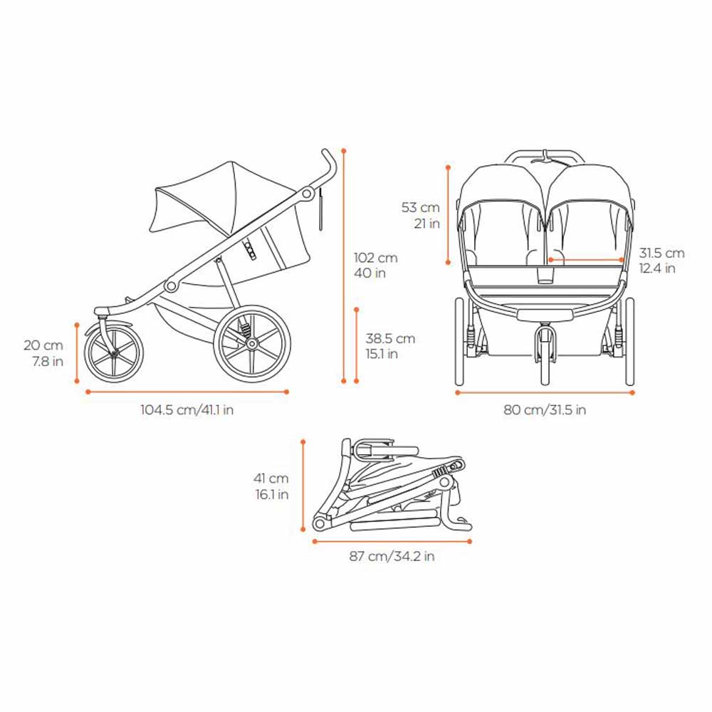 Thule Urban Glide 2 Double Jogging Stroller - Aluminium/Jet Black