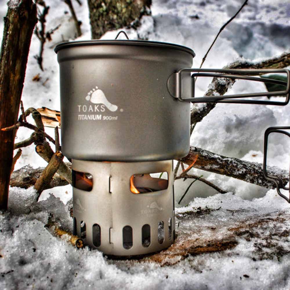 TOAKS Titanium Cook System With 900ml Pot & Siphon Alcohol Stove With 4-Pieces Assembled Pot Stand