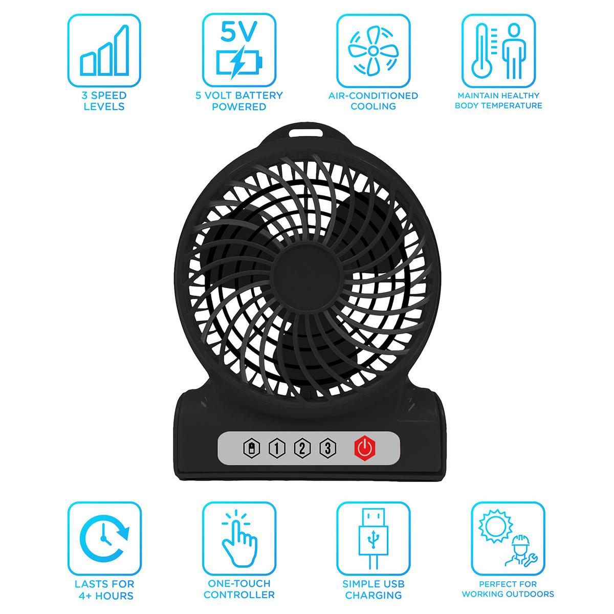  AlphaCool Rechargeable Battery Operated Fan - 4 Inch