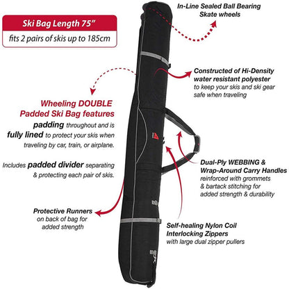  Athalon Wheeling Polyester Fabric Double Padded Ski Bag - 190cm