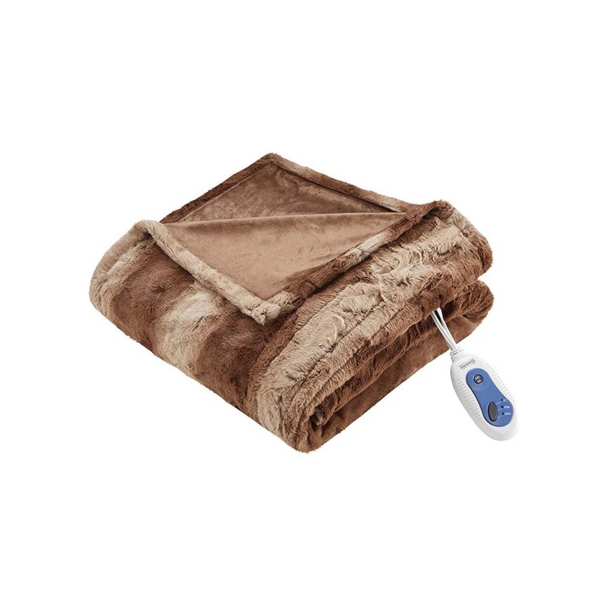  Beautyrest 100% Polyester Faux Tip Dye Long Fur Heated Throw - 50inW X 70inL