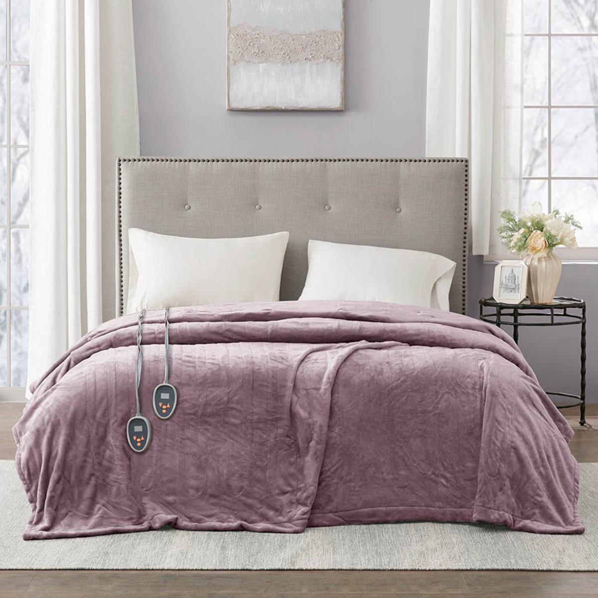 Beautyrest 100% Polyester Knitted Solid Microlight To Solid Microlight Heated Blanket - Queen