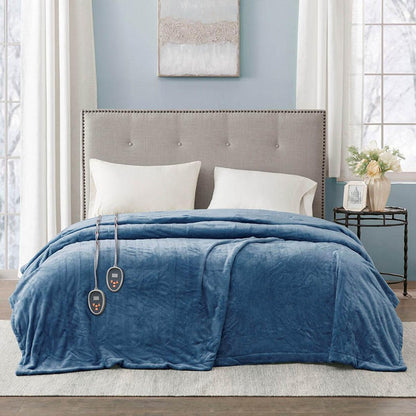  Beautyrest 100% Polyester Knitted Solid Microlight To Solid Microlight Heated Blanket - Twin