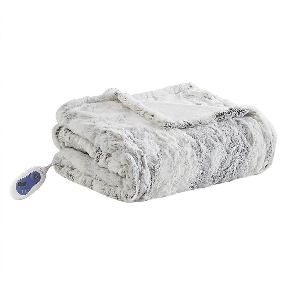  Beautyrest 100% Polyester Marble Faux Fur Heated Throw - 50inW X 70inL