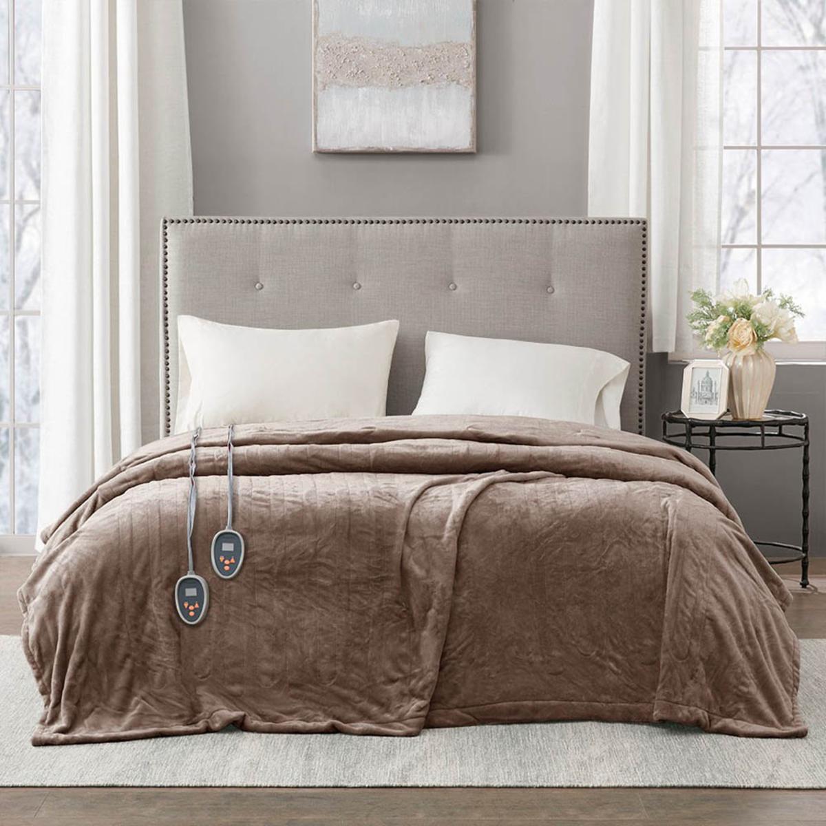  Beautyrest 100% Polyester Solid Microlight To Solid Microlight Heated Blanket - Queen