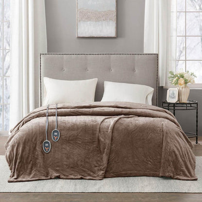  Beautyrest 100% Polyester Solid Microlight To Solid Microlight Heated Blanket - Queen