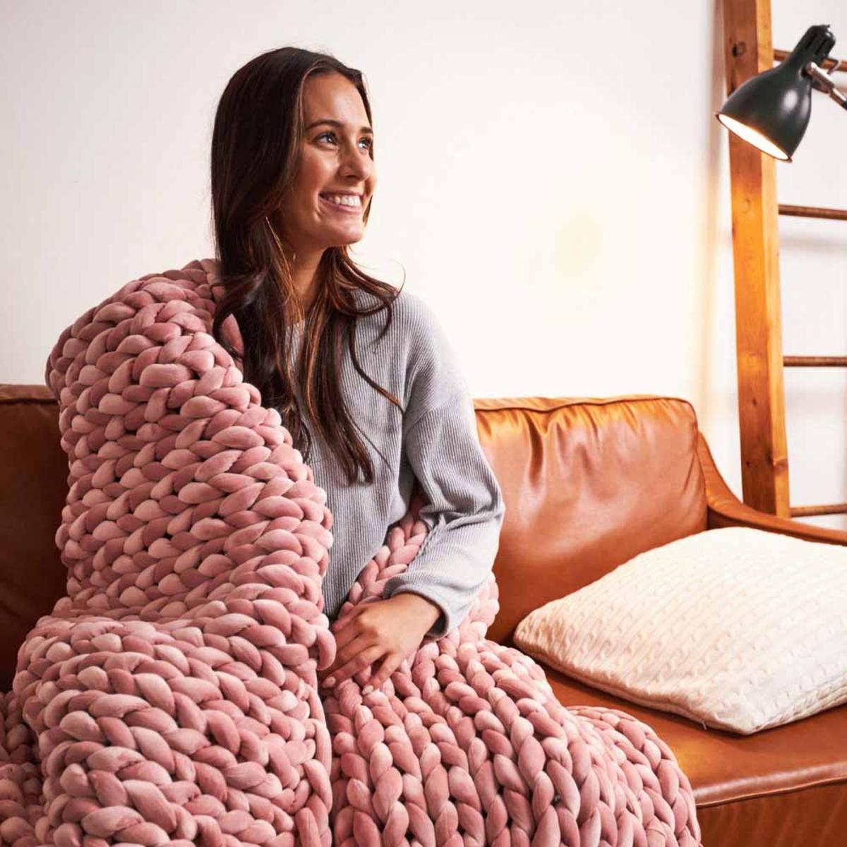  Hush 15lbs Minky Knitted Weighted Throw Blanket