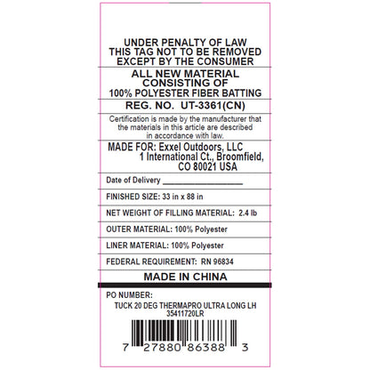  Kelty Tuck 20 Deg Thermapro Ultra Sleeping Bag, Long Size, Left-Hand