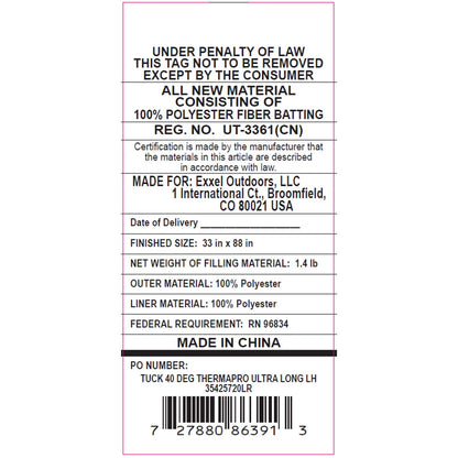  Kelty Tuck 40 Deg Thermapro Ultra Sleeping Bag, Long Size, Left-Hand