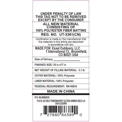 Kelty Womens Tuck 20 Deg Thermapro Ultra Sleeping Bag, Regular Size, Left-Hand