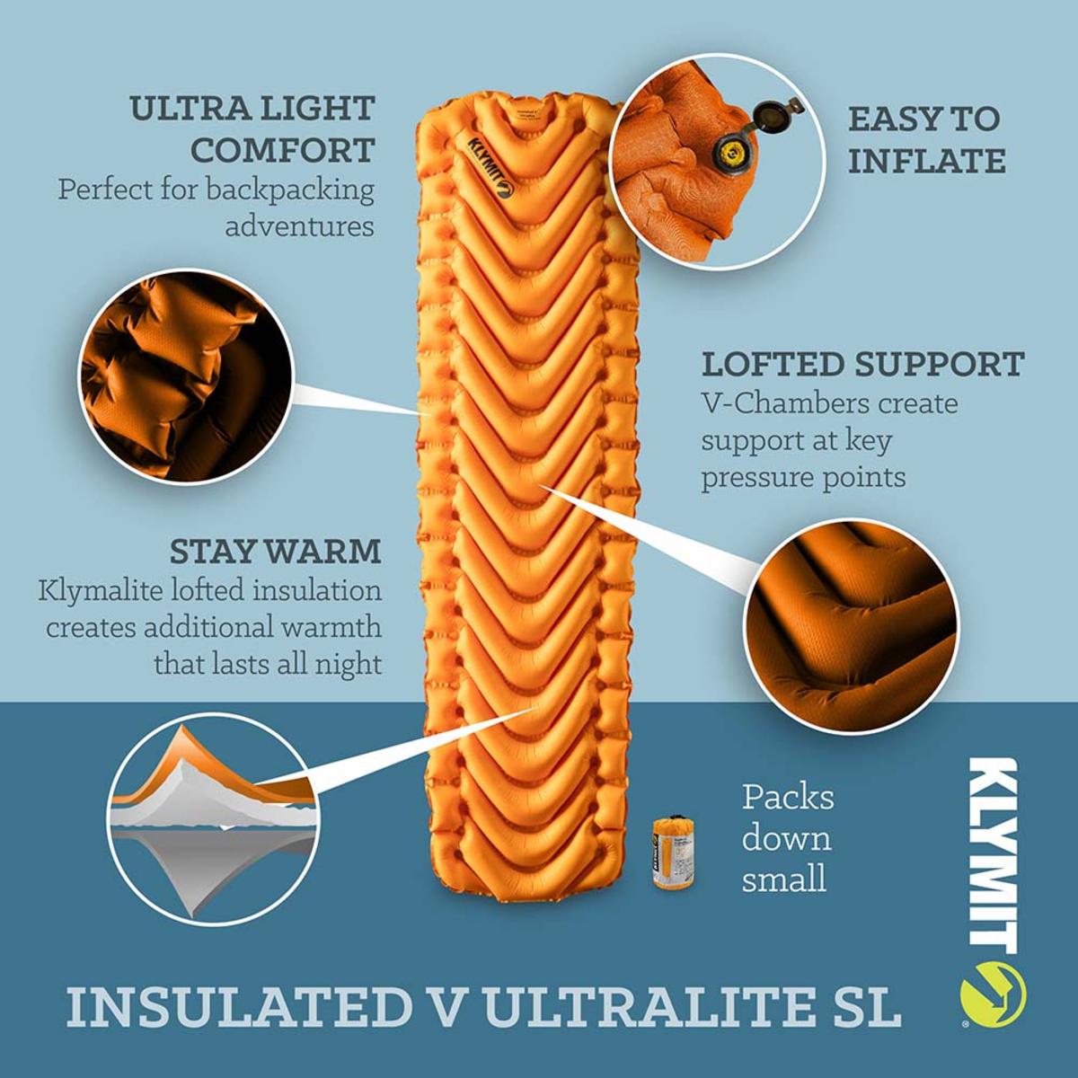 Klymit Insulated V Ultralite SL Sleeping Pad - Orange