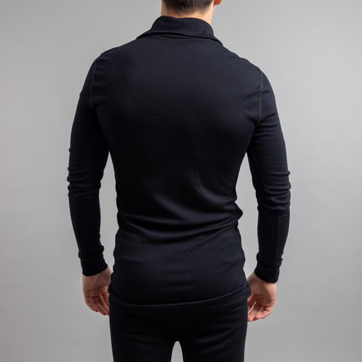  Merino Skins Unisex Long Sleeve Half Zip Front - Black