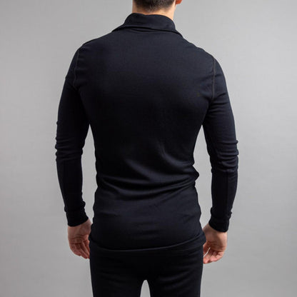  Merino Skins Unisex Long Sleeve Half Zip Front - Black