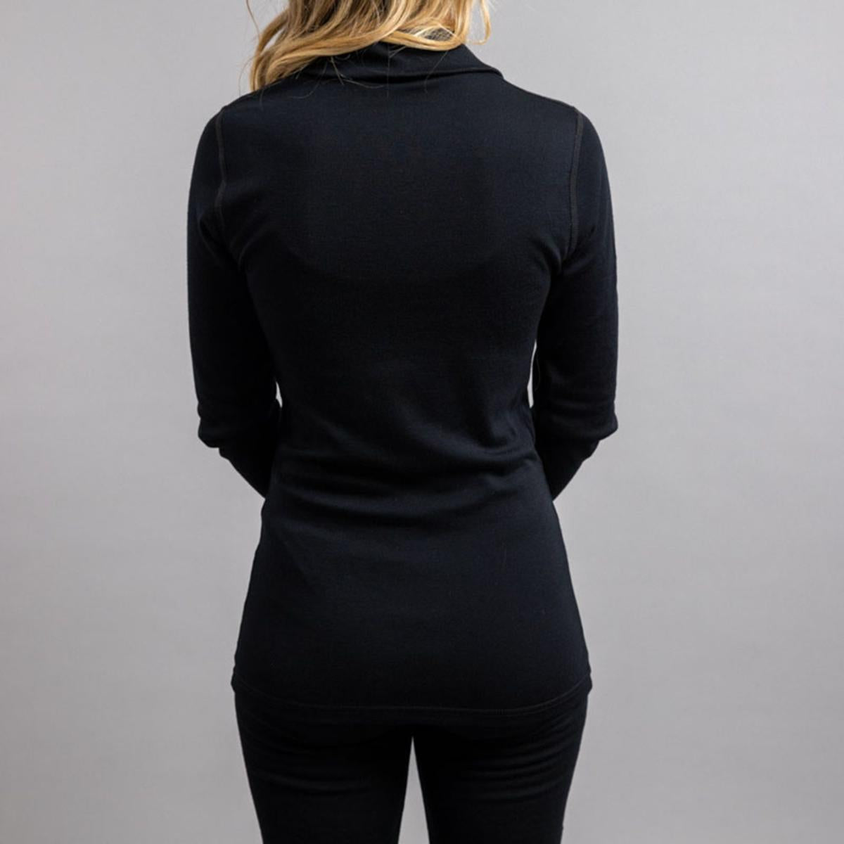  Merino Skins Unisex Long Sleeve Half Zip Front - Black