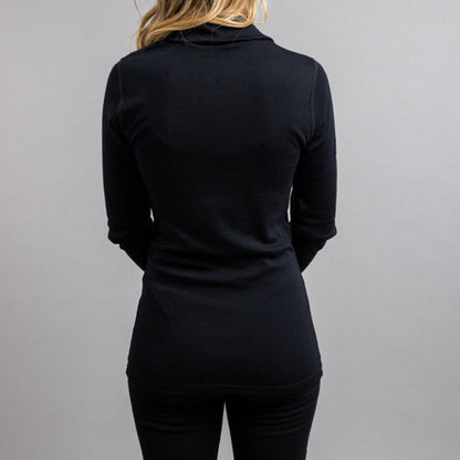  Merino Skins Unisex Long Sleeve Half Zip Front - Black