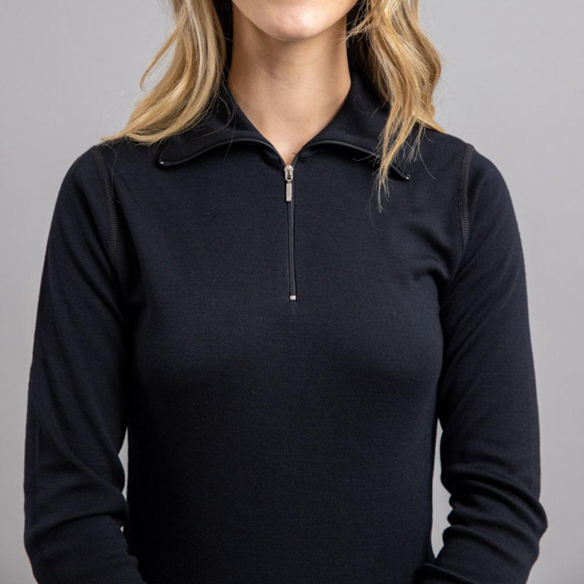  Merino Skins Unisex Long Sleeve Half Zip Front - Black