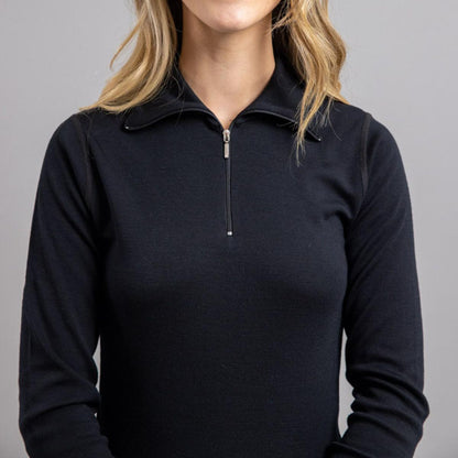  Merino Skins Unisex Long Sleeve Half Zip Front - Black