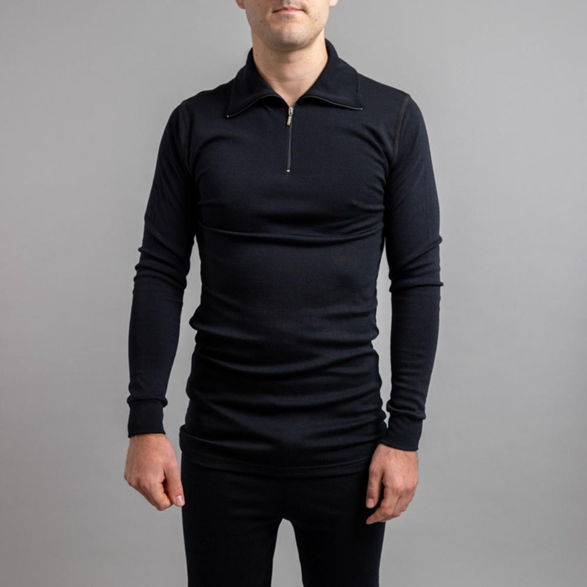  Merino Skins Unisex Long Sleeve Half Zip Front - Black