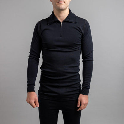 Merino Skins Unisex Long Sleeve Half Zip Front - Black