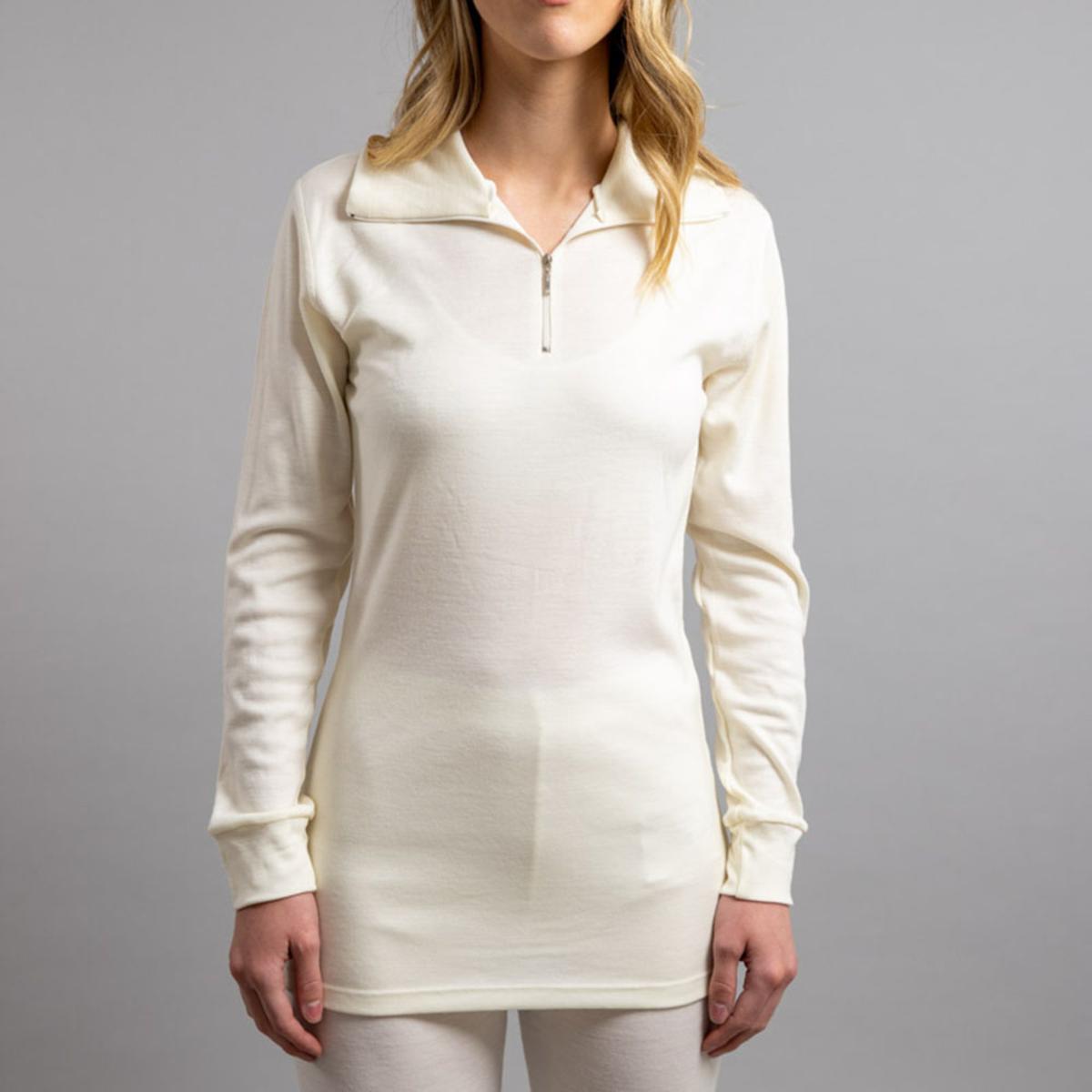  Merino Skins Unisex Long Sleeve Half Zip Front - White