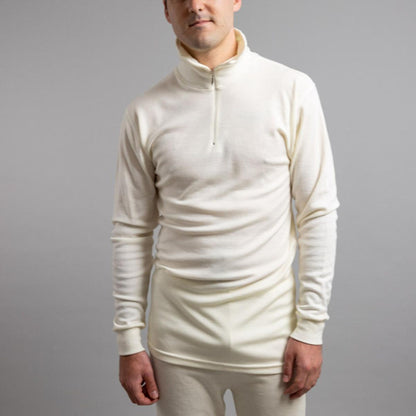  Merino Skins Unisex Long Sleeve Half Zip Front - White
