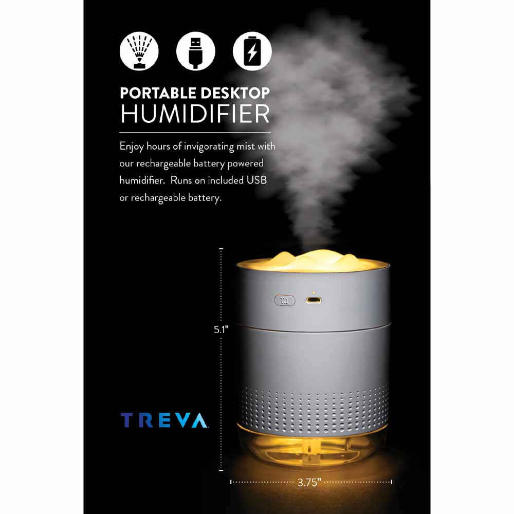  O2 Cool Treva Night Light Rechargeable 500 ML Humidifier - White