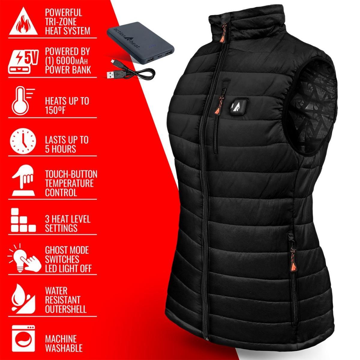  Open Box ActionHeat 5V Battery Heated Insulated Puffer Vest - Womens