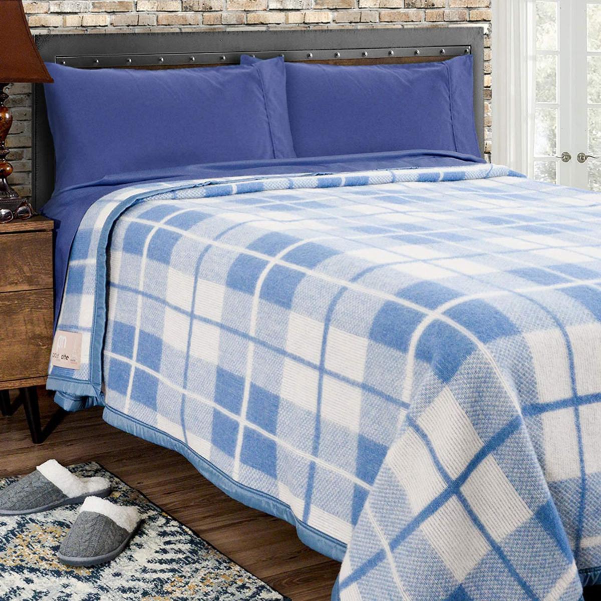  Poyet Motte Rivoli Checks 100% Virgin Wool Blanket 400Gsm 33 Micron - King 108in X 96in