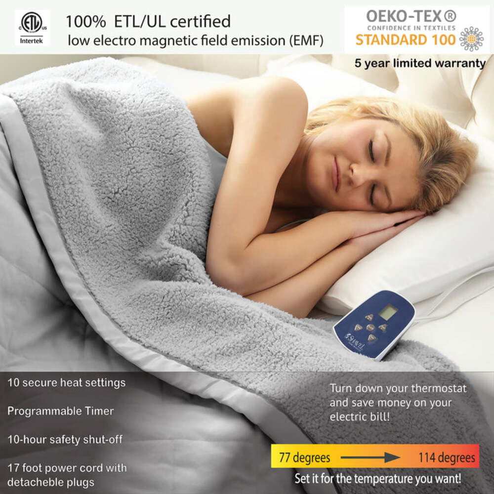  Shavel Micro Flannel The Modern Reverse To Sherpa Electric Heated Blanket - Twin