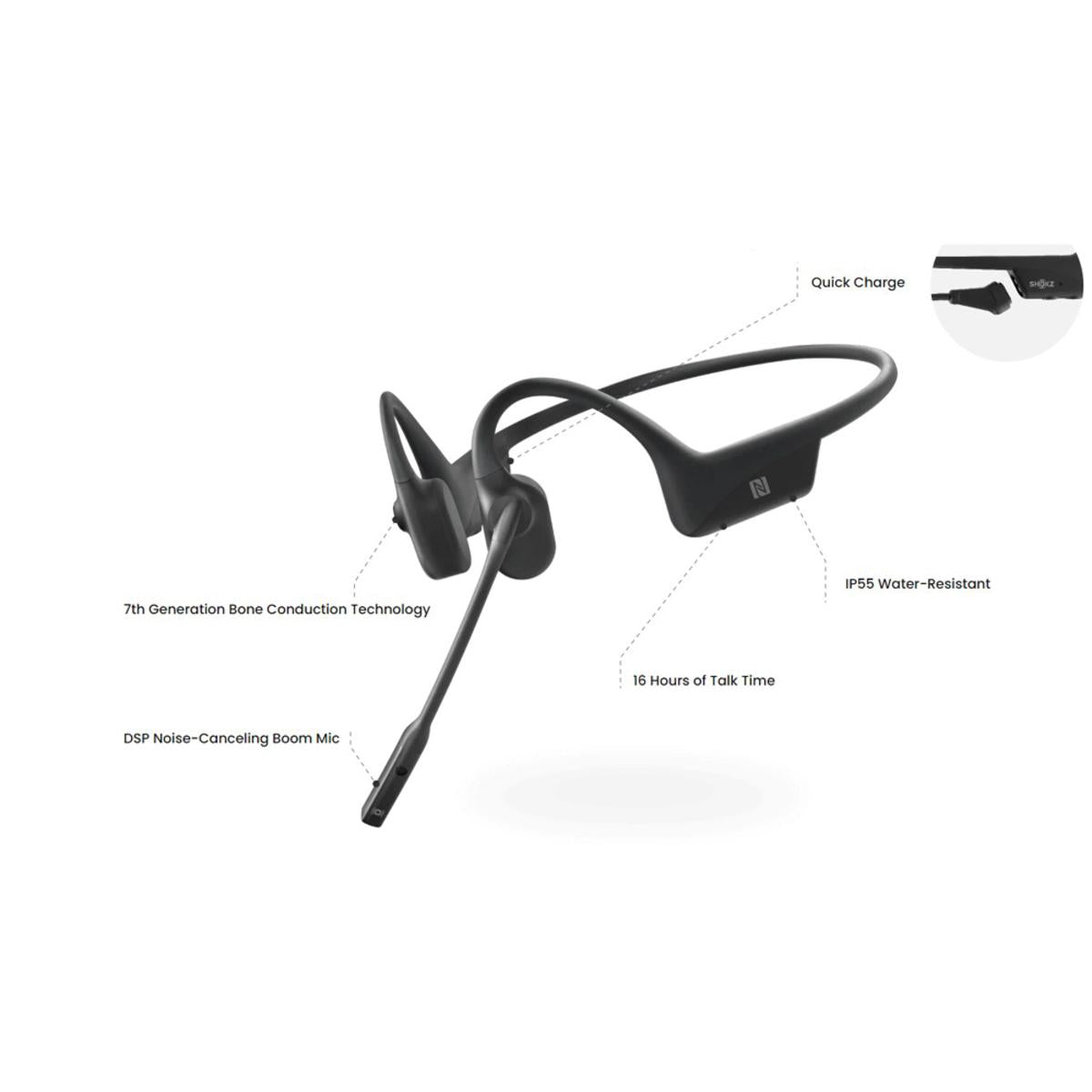  Shokz OpenComm Bone Conduction Stereo Bluetooth Headset - Black