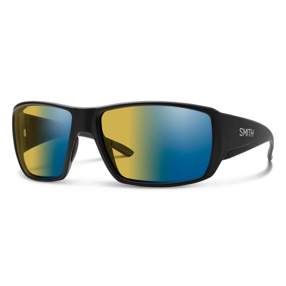  Smith Optics Guides Choice Sunglasses ChromaPop Glass Polarchromic Yellow Blue Mirror - Matte Black Frame