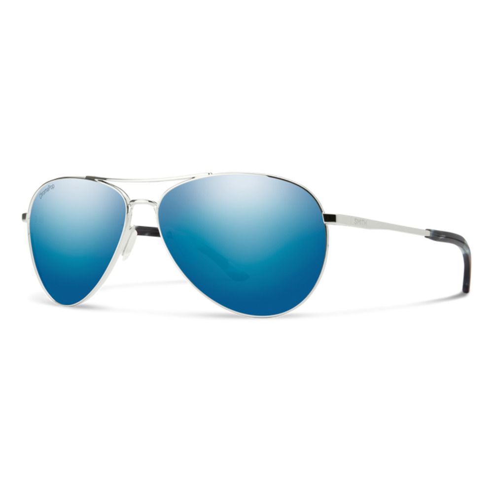  Smith Optics Langley 2 Sunglasses ChromaPop Polarized Blue Mirror - Silver Frame