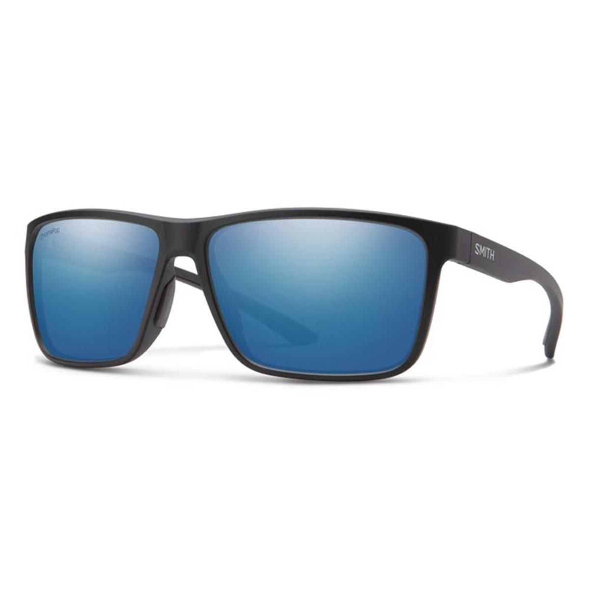  Smith Optics Riptide Sunglasses ChromaPop Glass Polarized Blue Mirror - Matte Black Frame
