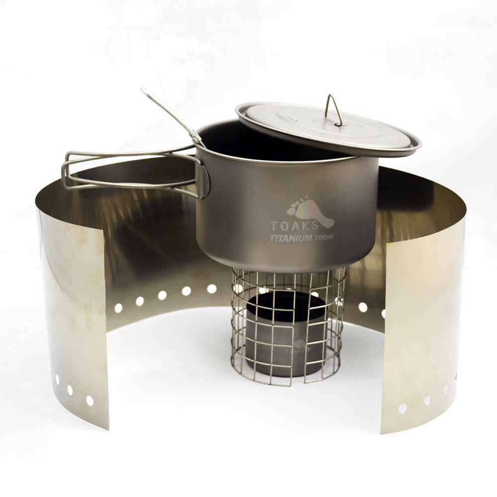  TOAKS Titanium Cook System - Ultra Thin Wall 700ml Pot & Siphon Alcohol Stove With Wire Pot Stand