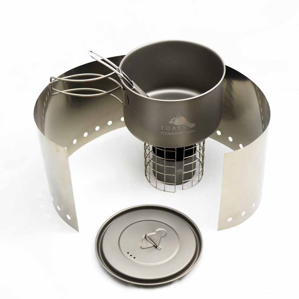  TOAKS Titanium Cook System - Ultra Thin Wall 700ml Pot & Siphon Alcohol Stove With Wire Pot Stand