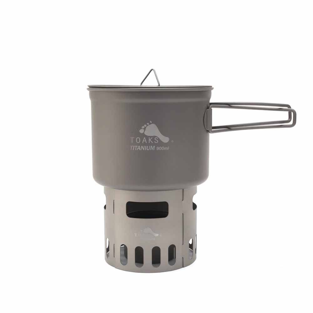  TOAKS Titanium Cook System With 900ml Pot & Siphon Alcohol Stove With 4-Pieces Assembled Pot Stand