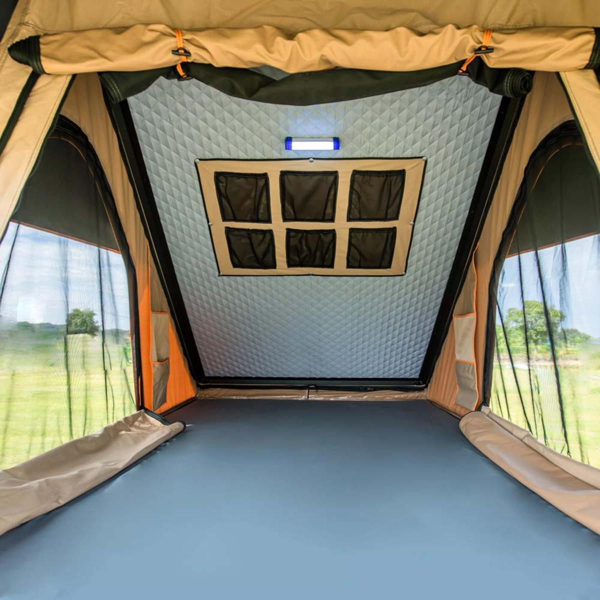  Trustmade Triangle Aluminium Black Hard Shell Beige Rooftop Tent With Roof Rack Scout Max Series