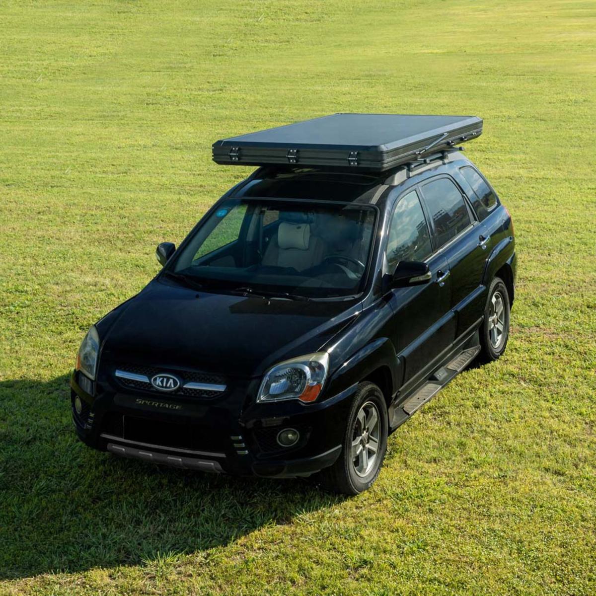  Trustmade Triangle Aluminium Black Hard Shell Beige Rooftop Tent With Roof Rack Scout Max Series