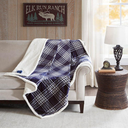  Woolrich Oversized Plaid Print Faux Mink To Berber Heated Throw - 60inW X 70inL