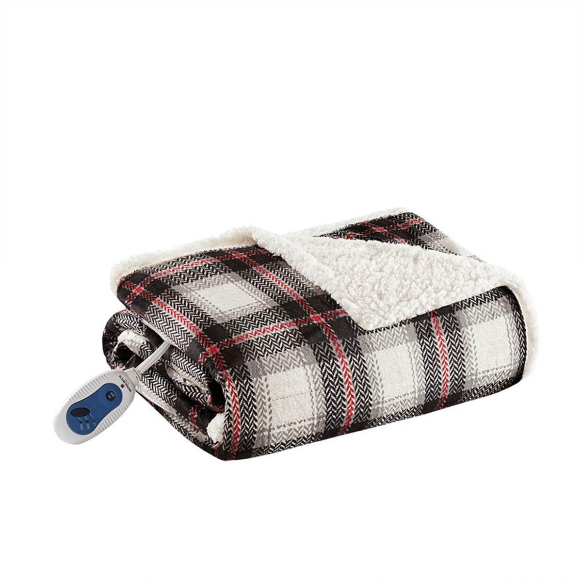  Woolrich Oversized Plaid Print Faux Mink To Berber Heated Throw - 60inW X 70inL