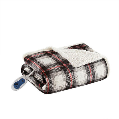  Woolrich Oversized Plaid Print Faux Mink To Berber Heated Throw - 60inW X 70inL