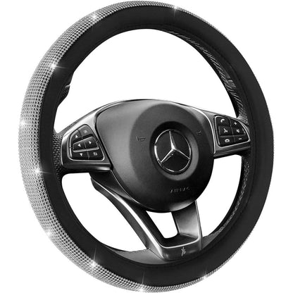  Zone Tech 12V Car Heated Steering Wheel Cover With Bling - Black And White Diamond Rhinestone