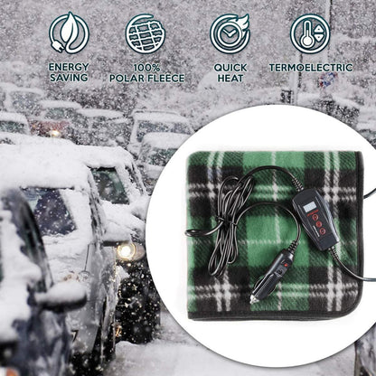  Zone Tech 12V Car Mini Heated Travel Blanket Pad - Green Plaid