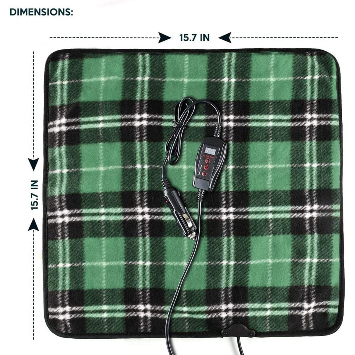  Zone Tech 12V Car Mini Heated Travel Blanket Pad - Green Plaid