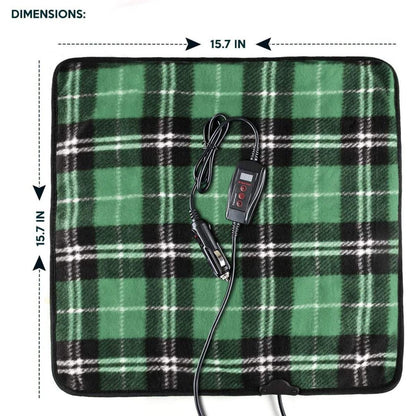  Zone Tech 12V Car Mini Heated Travel Blanket Pad - Green Plaid