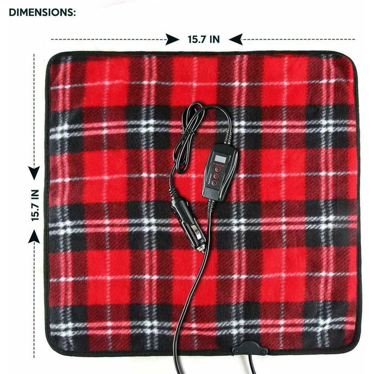  Zone Tech 12V Car Mini Heated Travel Blanklet Pad - Red Plaid