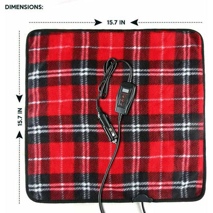  Zone Tech 12V Car Mini Heated Travel Blanklet Pad - Red Plaid