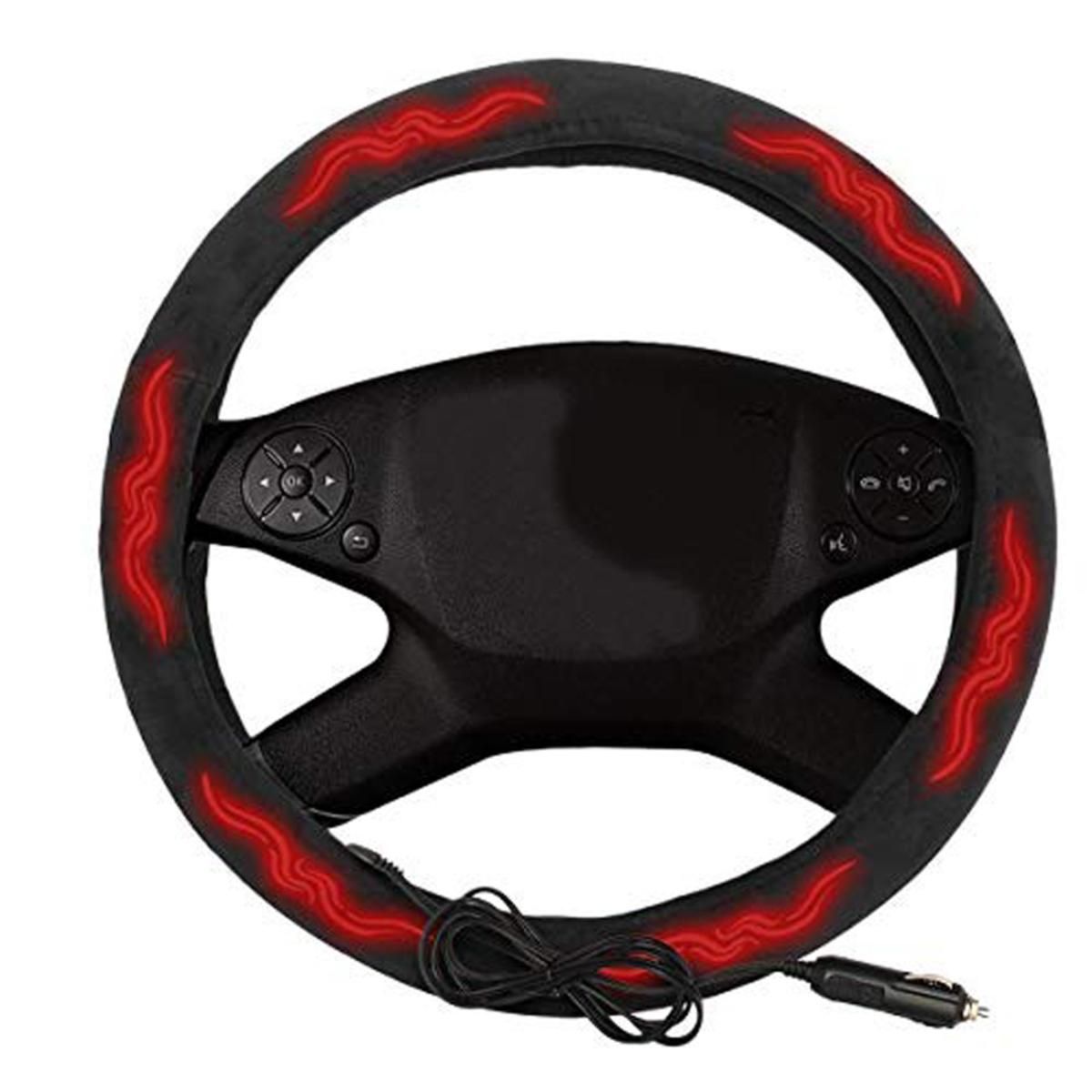  Zone Tech 12V Car Steering Wheel Heated Cover - Classic Black