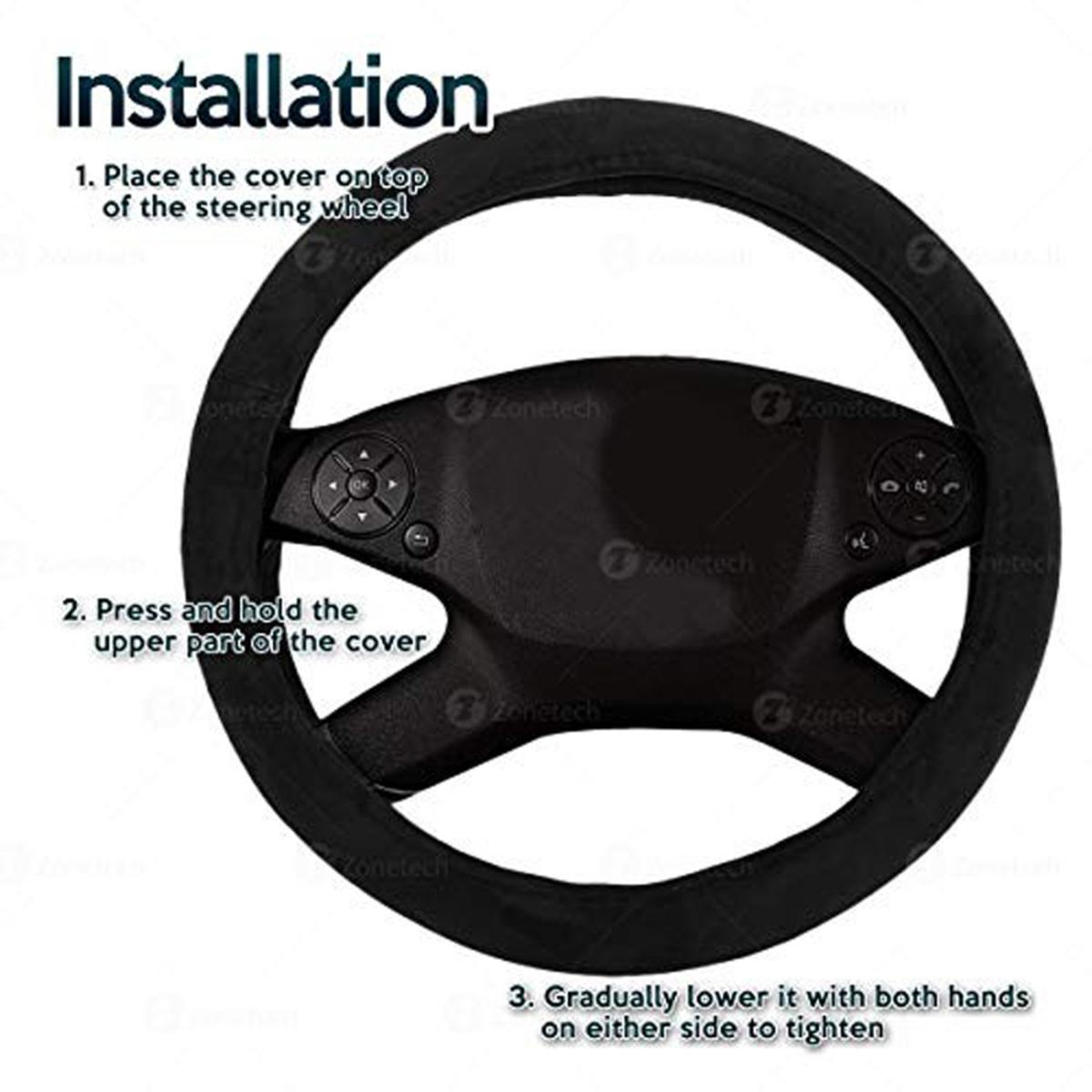  Zone Tech 12V Car Steering Wheel Heated Cover - Classic Black