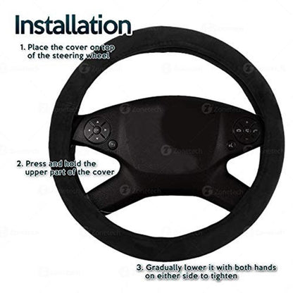  Zone Tech 12V Car Steering Wheel Heated Cover - Classic Black